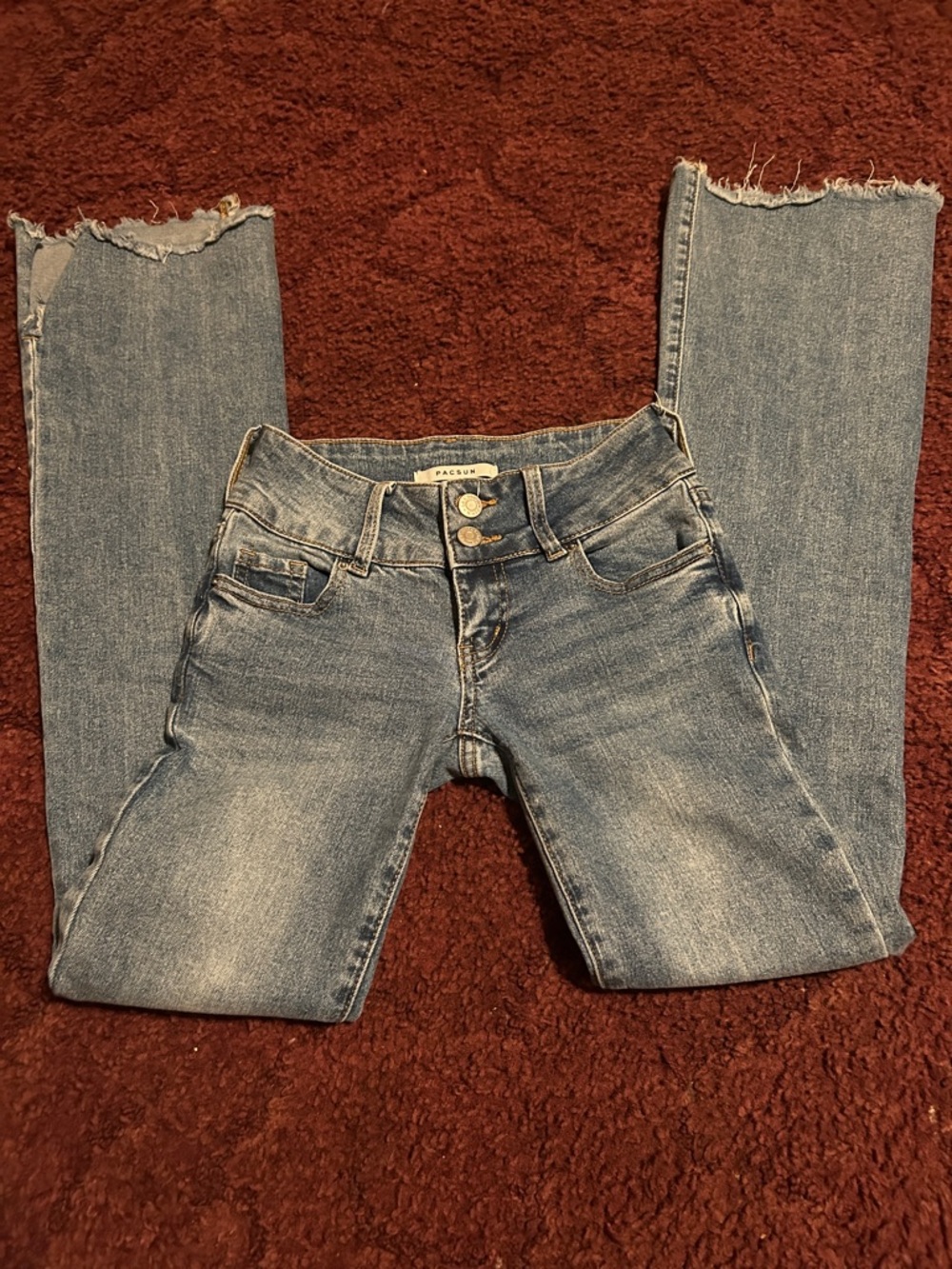 Pacsun Women’s XXS Light Blue Distressed Low Rise Boot cut Jeans